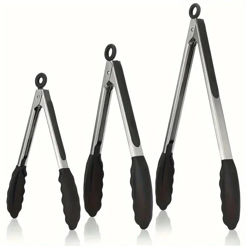 1/2 Pack Black Kitchen Tongs Premium Silicone Non-Stick Stainless Steel BBQ Cooking Grilling Locking Food Tongs 9-Inch & 12-Inch