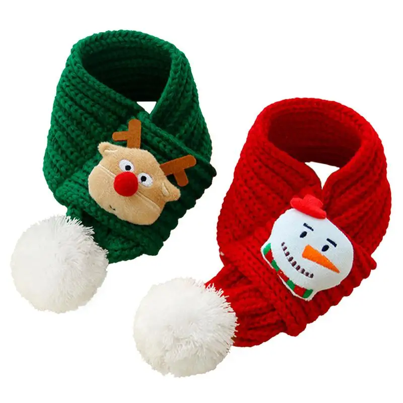 New Pet Knitted Christmas Scarf Adjustable Cat Dog Yarn Cartoon Elk Snowman Warm Plush Scarf Dog Accessories for Pet Dogs Kitten