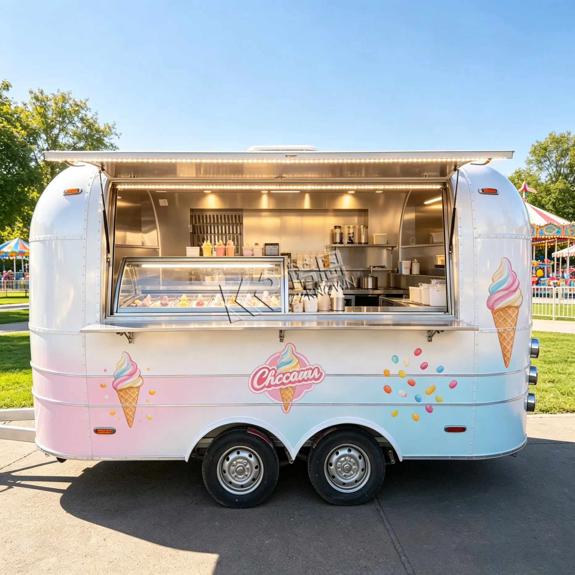 Custom Stainless Steel Food Trailer Ice Cream Food Cart Mobile Food Truck Trailer Commercial Food Truck with Fridge