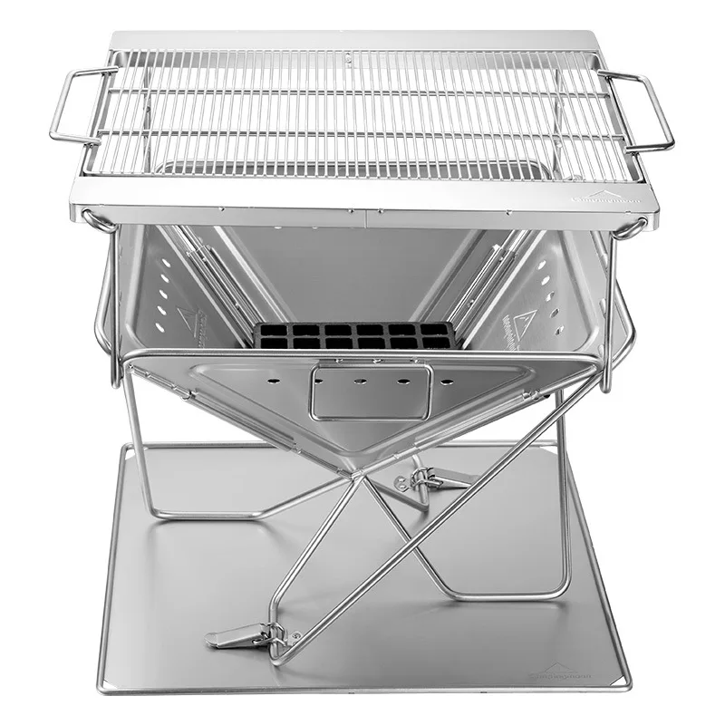 Campingmoon L Size 51*47cm 5-10 Person Thickness Stainless Steel Height Adjustable Folding Outdoor Camping BBQ Grills with Bag