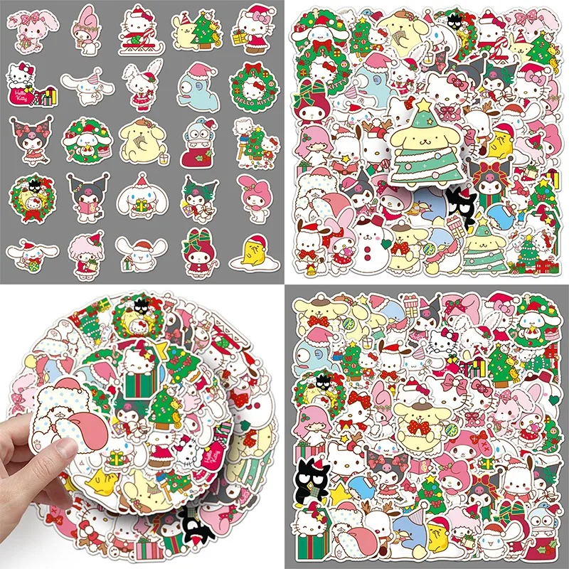 

50pcs Sanrio Hello Kitty Christmas Series Stickers Anime Characters Holiday Waterproof Decoration Phone Cases Water Cup Stickers