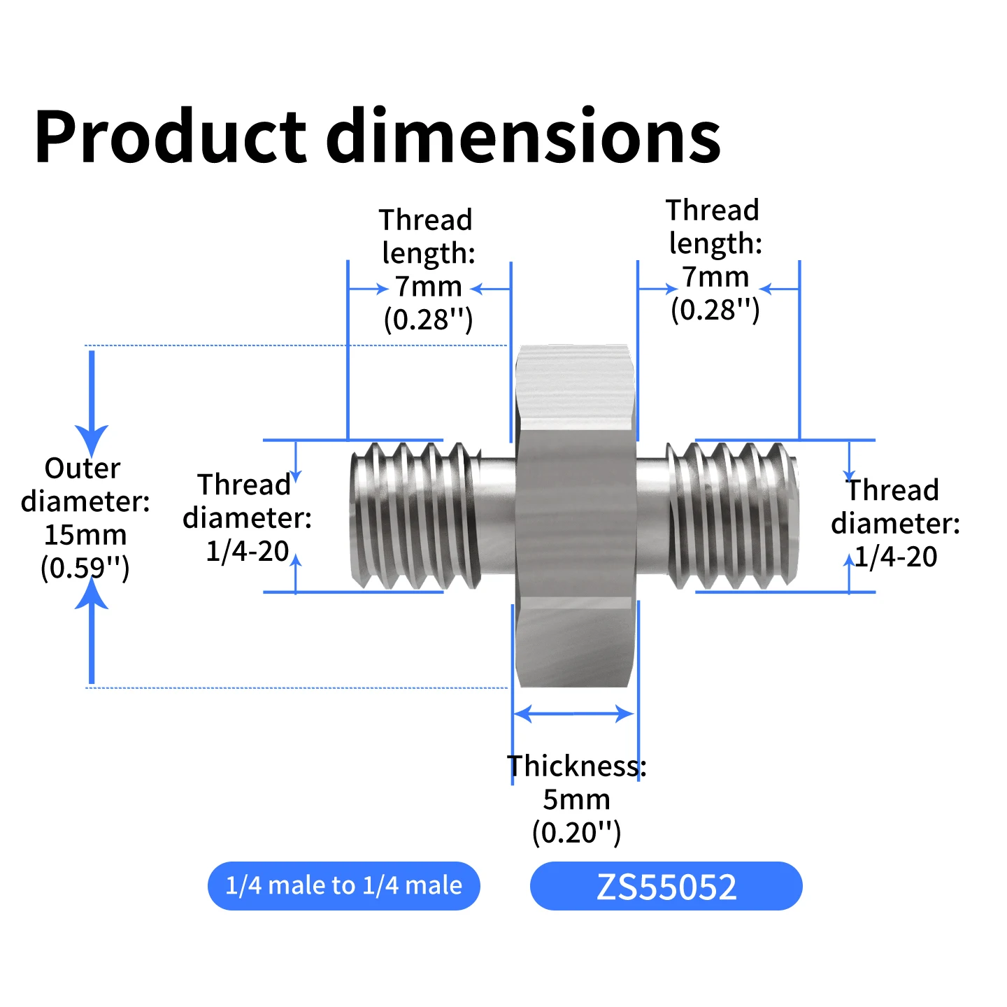 Edelstahl CNC 1/4"-20 Doppel-Außengewinde-Adapter Sechskantschraube 1/4 auf M6 M8 M10 3/8 für Kamera-Stativ, Handy, Action-Kamera – Detail 8
