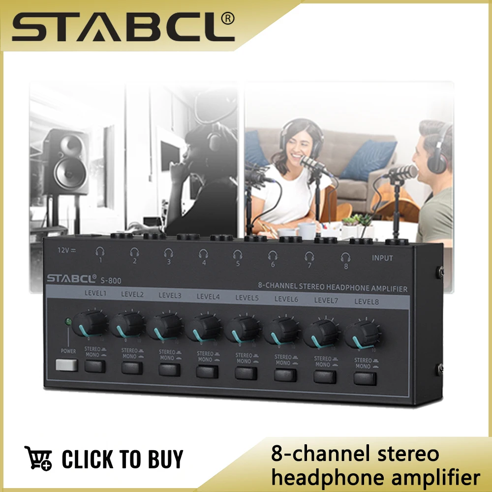 STABCL 8 Channel Headphone amplifier Audio Stereo Amp Microamp Amplifier for Music Mixer Recording Ultra-Compact Sound amplifier