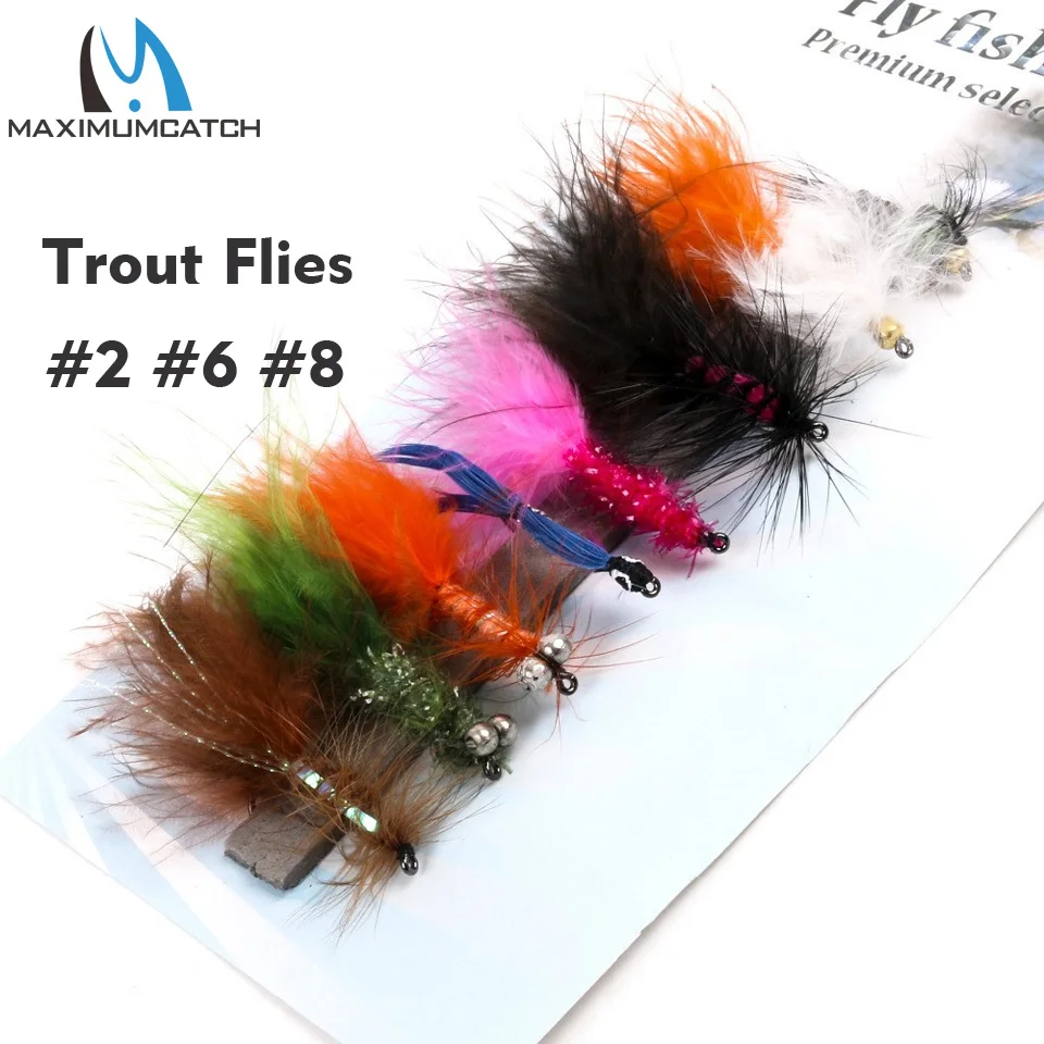 Maximumcatch Fly Fishing Flies Set - Streamer Dry Wet Nymph Trout Bass Flies #2-14 with Box, Fishing Lures Tackle Kit