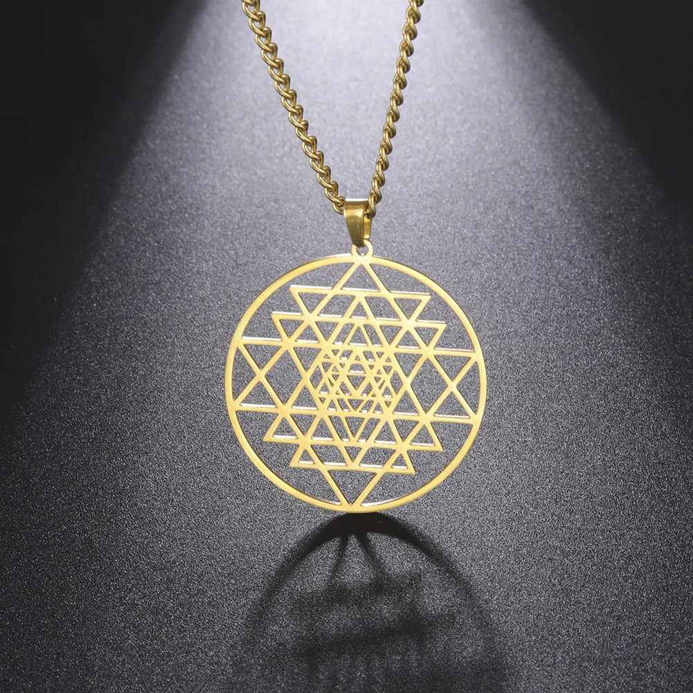 Lucktune Buddhism Sri Yantra Symbol Pendant Necklace Stainless Steel Hindu Chakra Amulet Necklace for Men Vintage Jewelry Gift