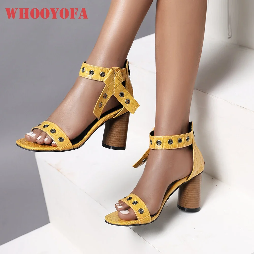 

Summer Fashion New Yellow Black Women Sandals Hot Round Toe High Heel Lady Shoes Plus Small Big Size 32 43 46 48