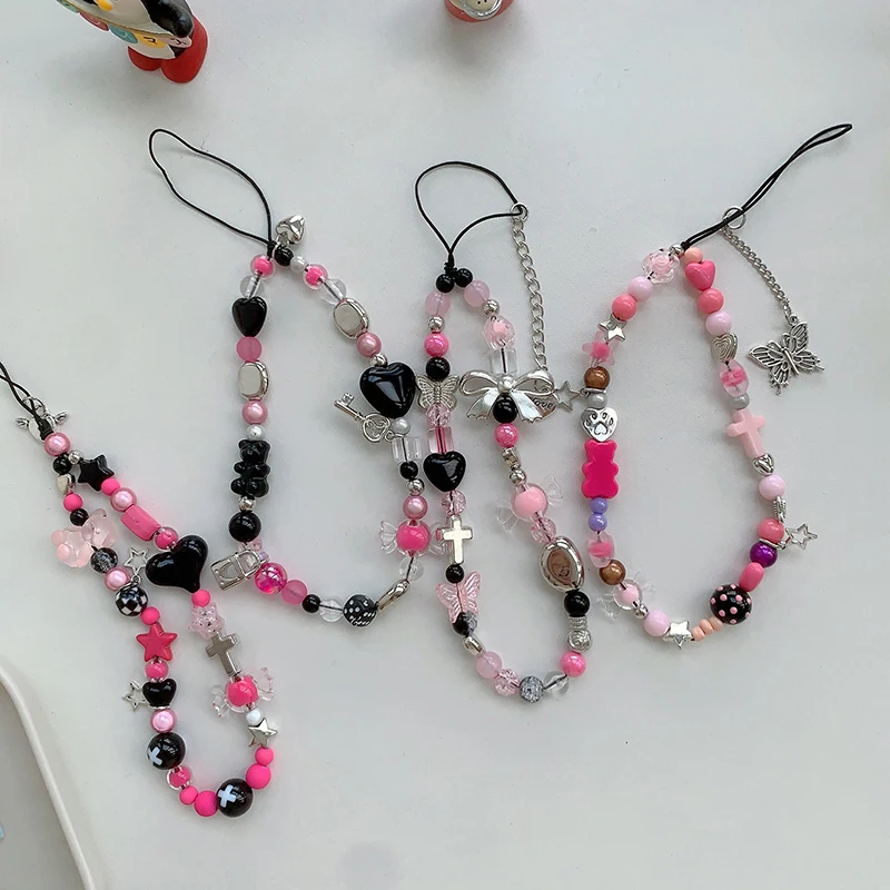 الهاتف المحمول سلسلة معلقة نمط حلو ورائع مطرز حالة الهاتف المحمول الحبل المفاتيح سلسلة معلقة مناسبة آيفون