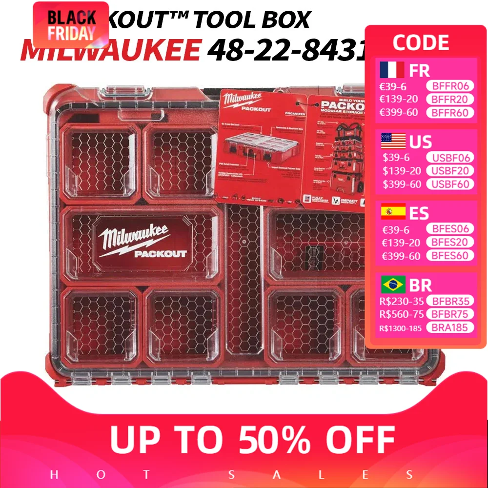 Milwaukee 48-22-8431 PACKOUT™ Low-Profile Organizer Power Tool Accessories MILWAUKEE Drill Bits Storage Box