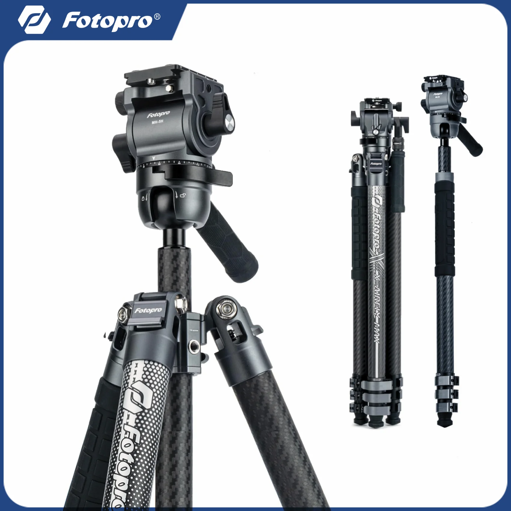 

Fotopro Carbon Fiber Camera Tripod with Fluid Ball Head Flip Lock Effortless 171CM Travel Tripod Monopod X-AIRFLY Max Video