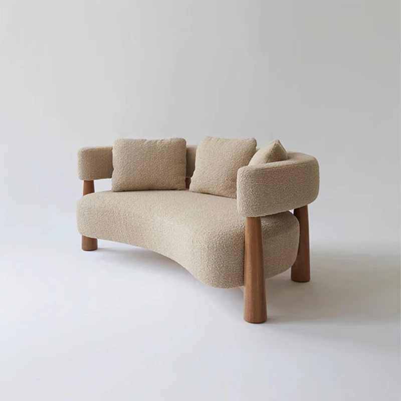 

Living room special-shaped reception lamb wool solid wood hotel curved sofa