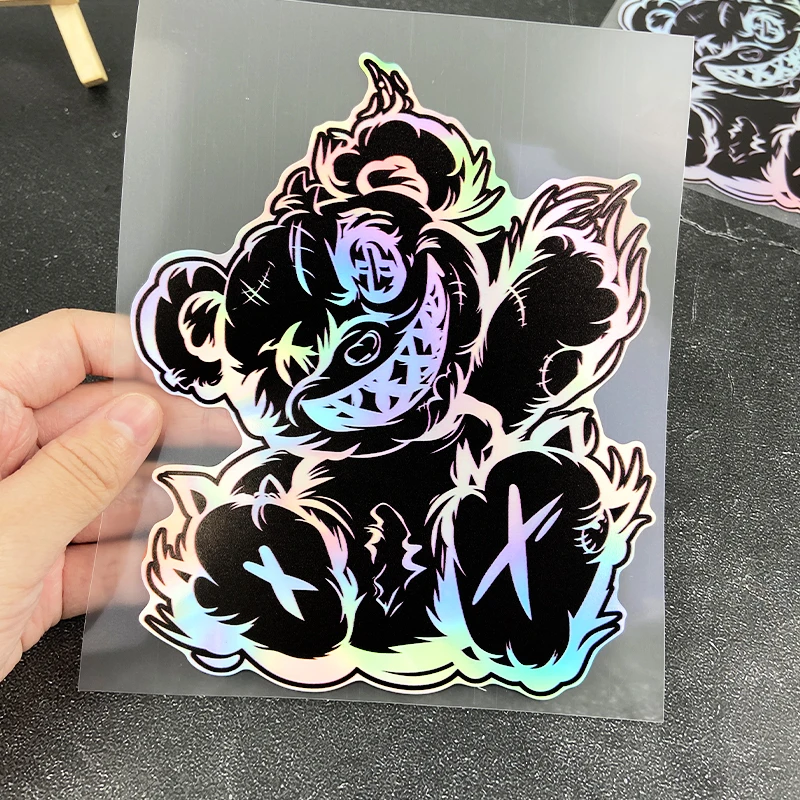 

1PC Little Bear Laser Motorcycle Stickers Waterproof for DIY Motorbike Front Fairing Scooter Helmet Box Vinyl Decals Universal