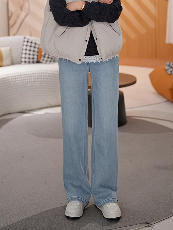 

Женские джинсы с высокой талией, на флисовой подкладке, винтажные, из денима, осенне-зимние, теплые, повседневные, прямые, расклешенные