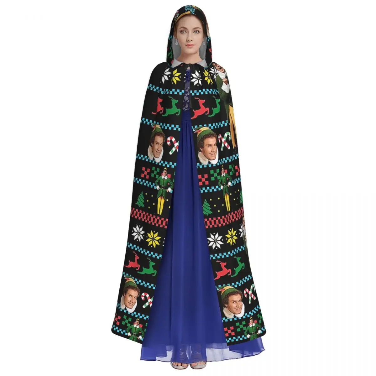Buddy The Elf Ugly Christmas Sweater Design Long Hooded Cloak Witch Medieval Costume Cosplay Cape HalloweenCoat Adult Unisex