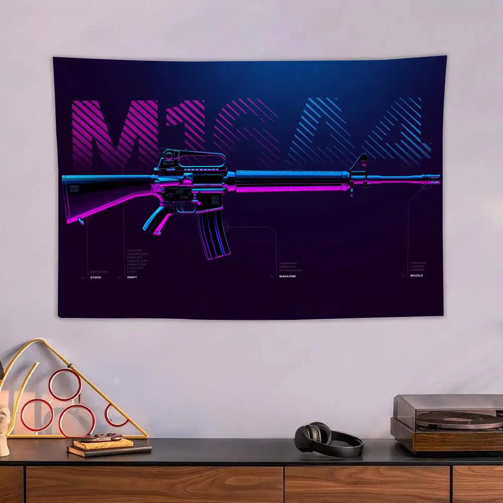 Cyberpunk AK-47 Design Tapestry Aesthetic Wall Hanging Decor Microfiber Fabric Art for Bedroom Living Room Home 3