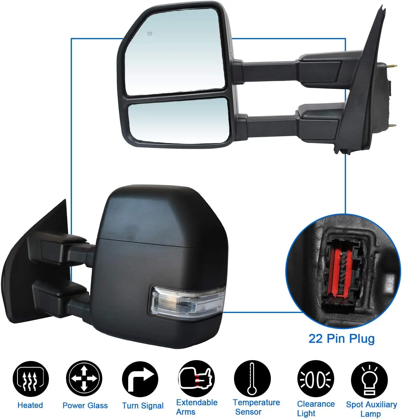 

2017 2018 2019 2020 Towing Mirrors fit for Ford F250 F350 F450 F-550 Super Duty Pickup Truck With Power Heated Turn Signal Light