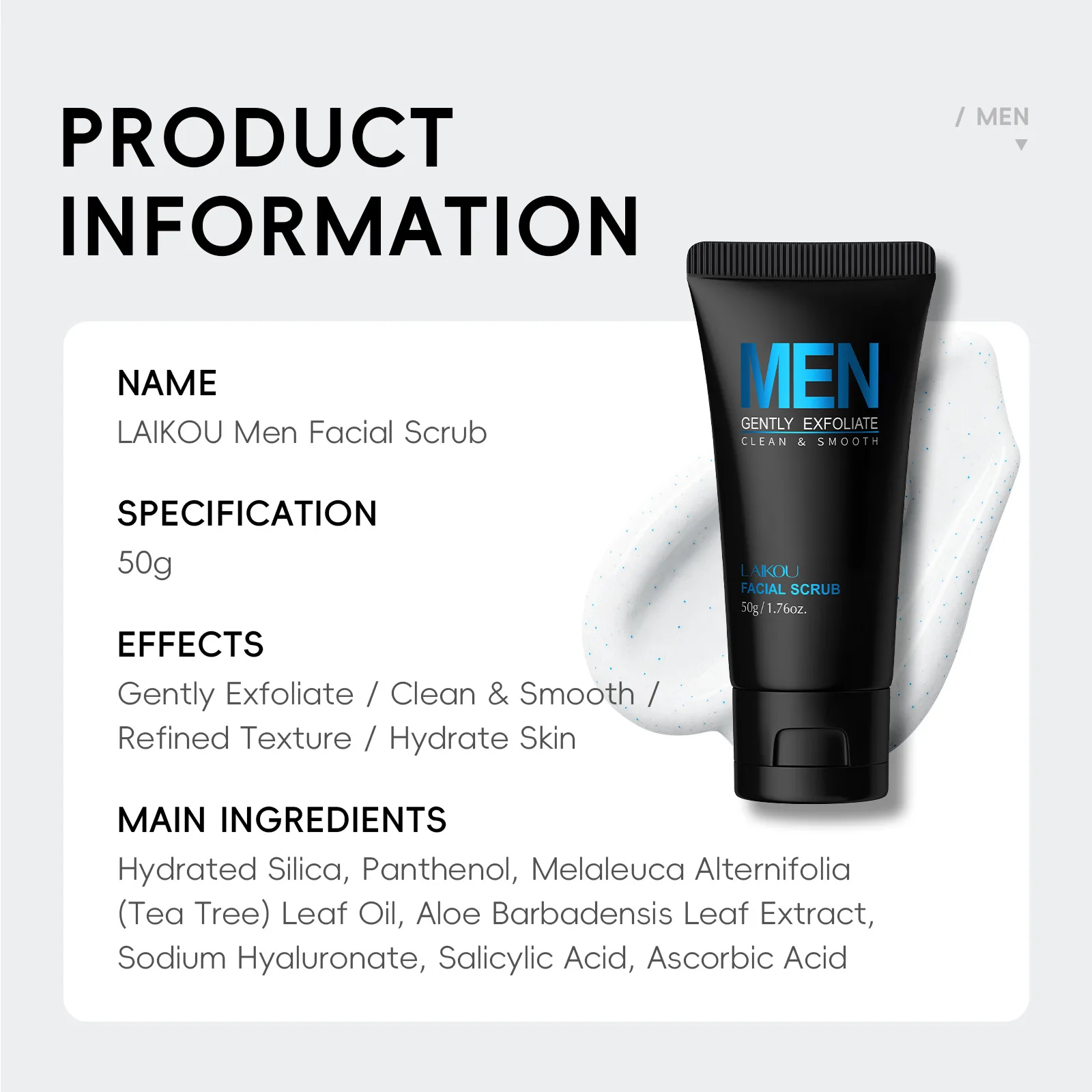 LAIKOU الرجال الوجه فرك الوجه التنظيف العميق التقشير هلام العناية بالبشرة تبييض مرطب إصلاح العناية بالبشرة 50 جرام