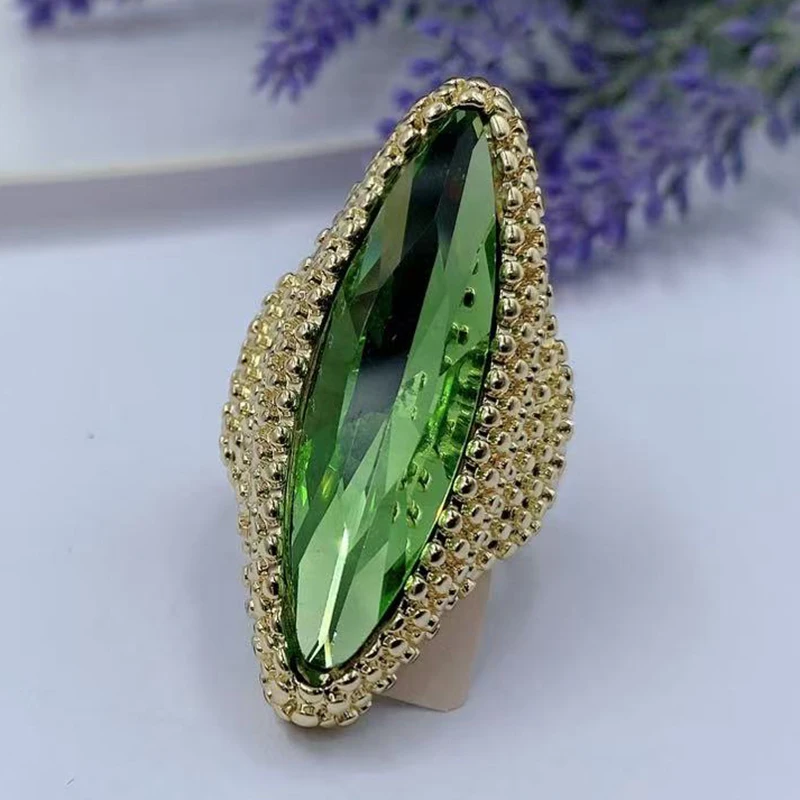 New Female Fashion Blue Oval Stone Stainless Steel Cat's Eye Ring for Women Classic Bling Lady's Party Wedding Jewelry Gift