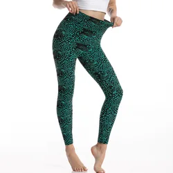 CUHAKCI Workout Yoga Green Leopard Print Leggings High Waist Sexy Pencil Pants Women Faux Denim Stretch Slim Fit Blue Jeggings