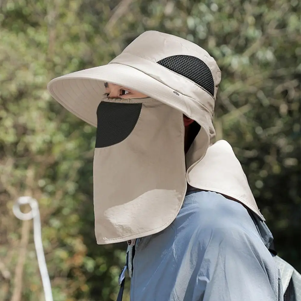 Full Coverage Sun Hat Wide Brim Fishing Hat with Neck Flap Removable Face Flap Breathable UV Protection Cap Hiking Men Women