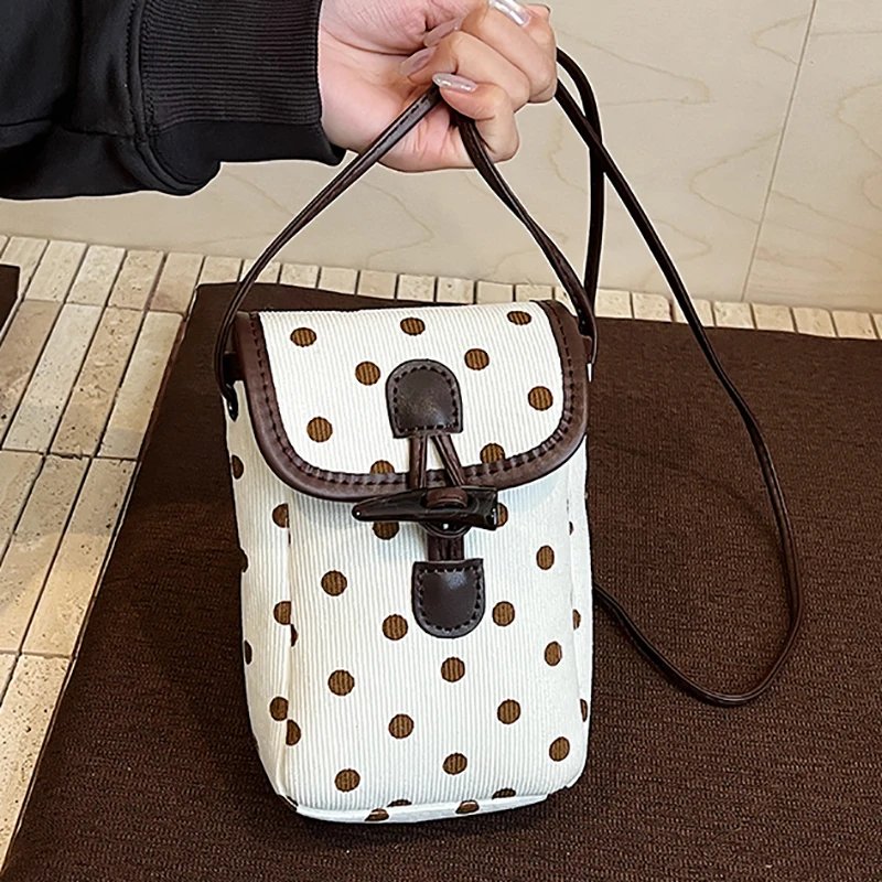 

Korean Style Vintage Messenger Bag for Women Contrast Color Bow Dots Print Soft Delicate Crossbody Bags Phone Lipstick Purses