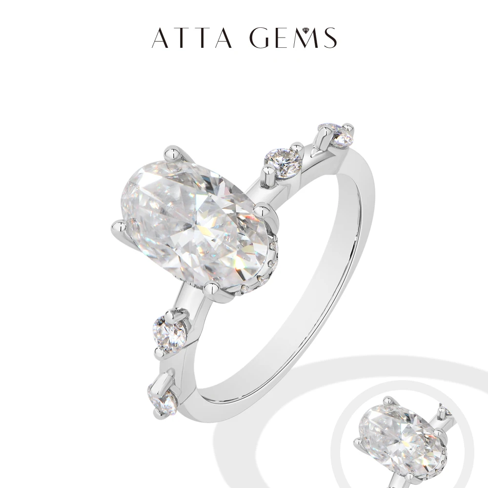 

ATTAGEMS New Oval Shape 3CT D VVS1 Synthetic Moissanite Ring Silver 925 Women Daily Casual Rings Anniversary Party Gifts Jewelry