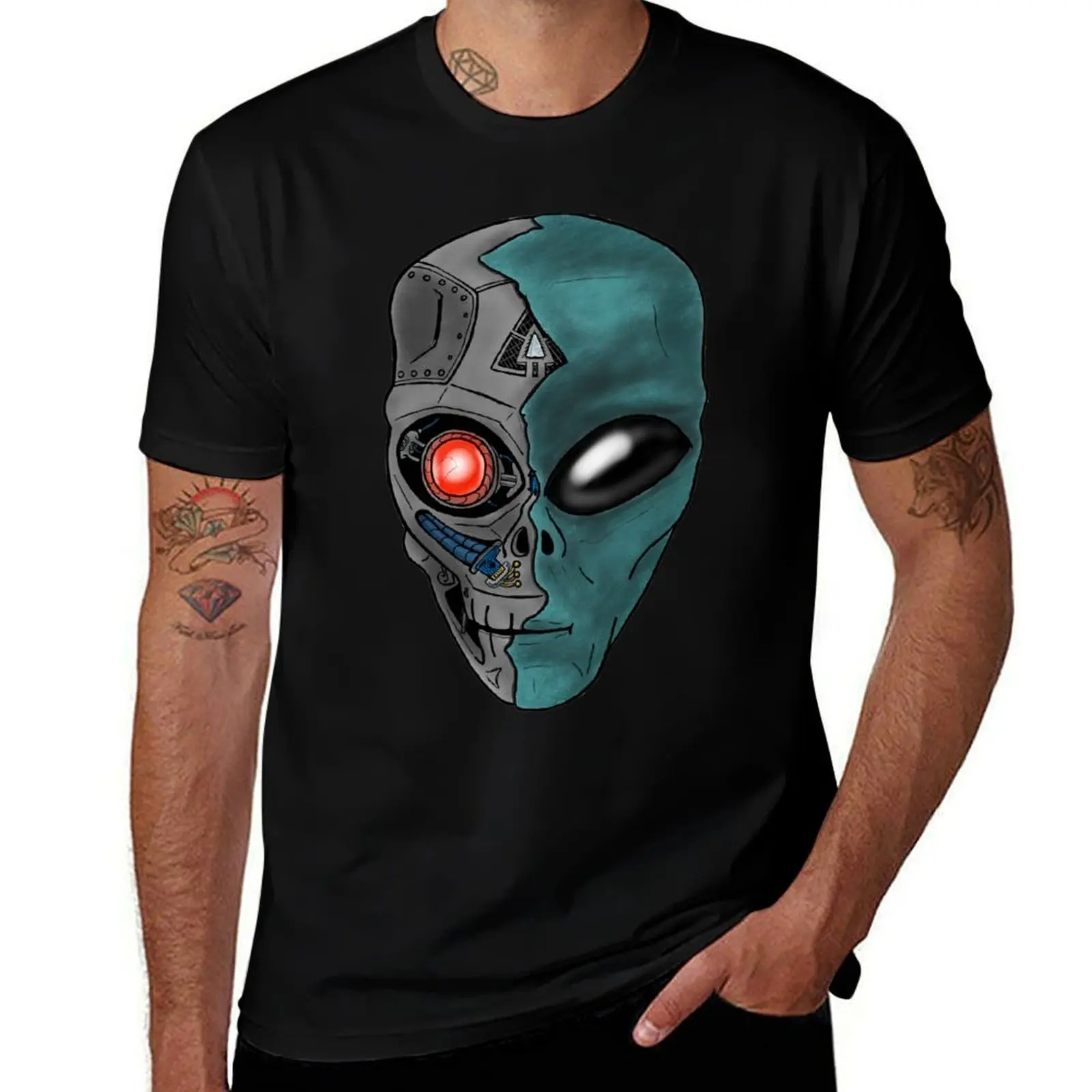 Cyborg Alien T-Shirt Daily Wear Plain Short Sleeve Shirt T-Shirt