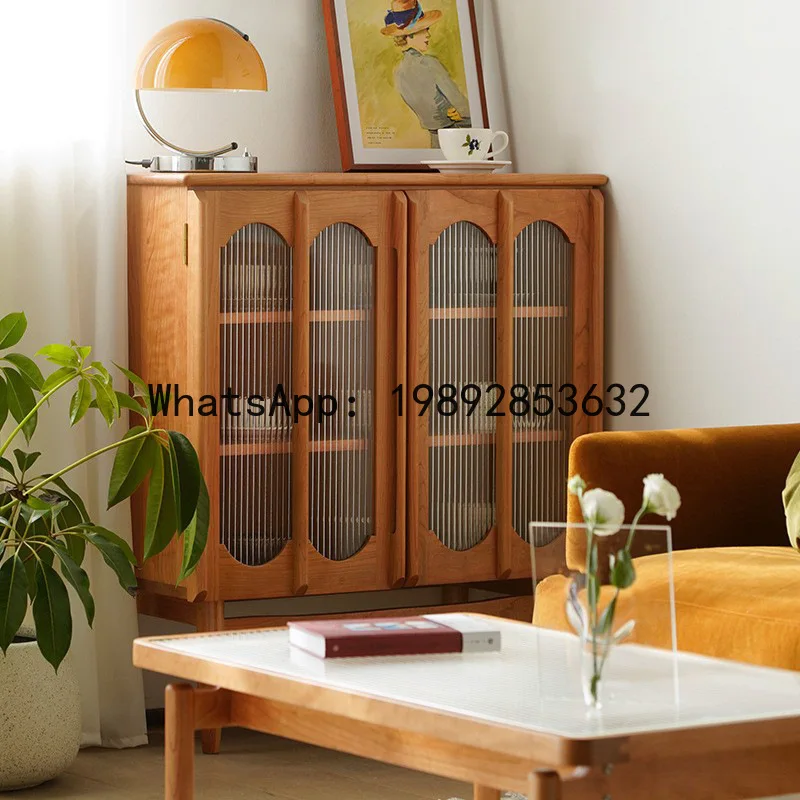 YFY Retro  Style  Cherry Wood Storage Cabinet Entryway Cabinet Nordic Japanese Style Solid Wood Sideboard Full Solid Wood