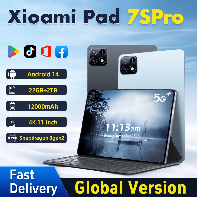 2025 New Original Global Edition Tablet PC Pad 7S Pro Snapdragon 8gen2 Android 14 HD 4K 22GB+2TB 5G Tablet Dual SIM WIFI tablet