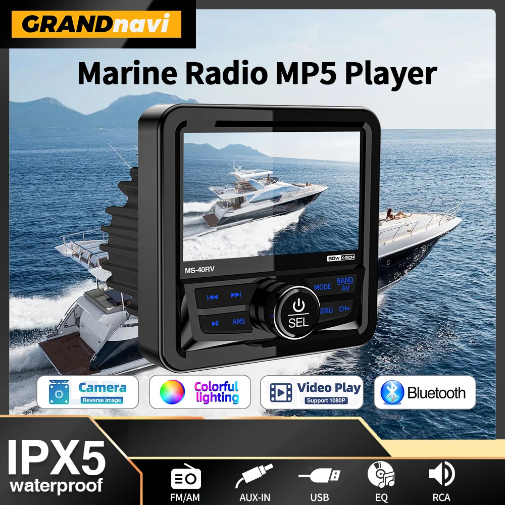 

MP5 Player Marine Radio Boat Stereo FM AM Digital Media Audio Player Bluetooth IPX5 Waterproof For Yacht ATV UTV Golf Cart