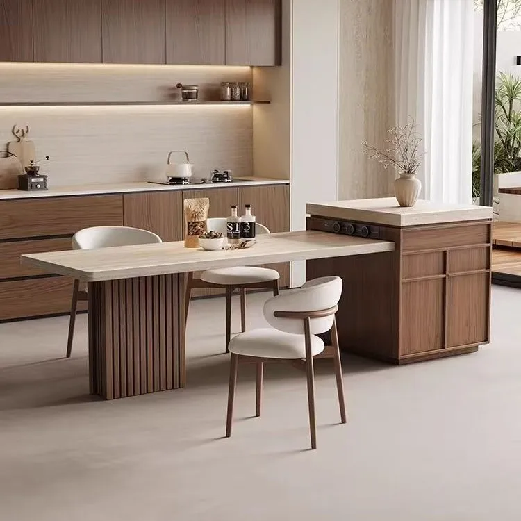 Island table integrated retractable household multi-functional solid wood rock slab Island table