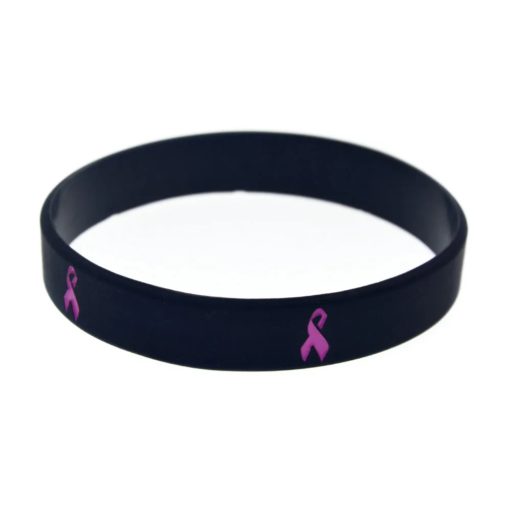1PC/3PCS Cancer Ribbon Silicone Wristband Medical Inspirational Bangle Adult Size 3 Colors