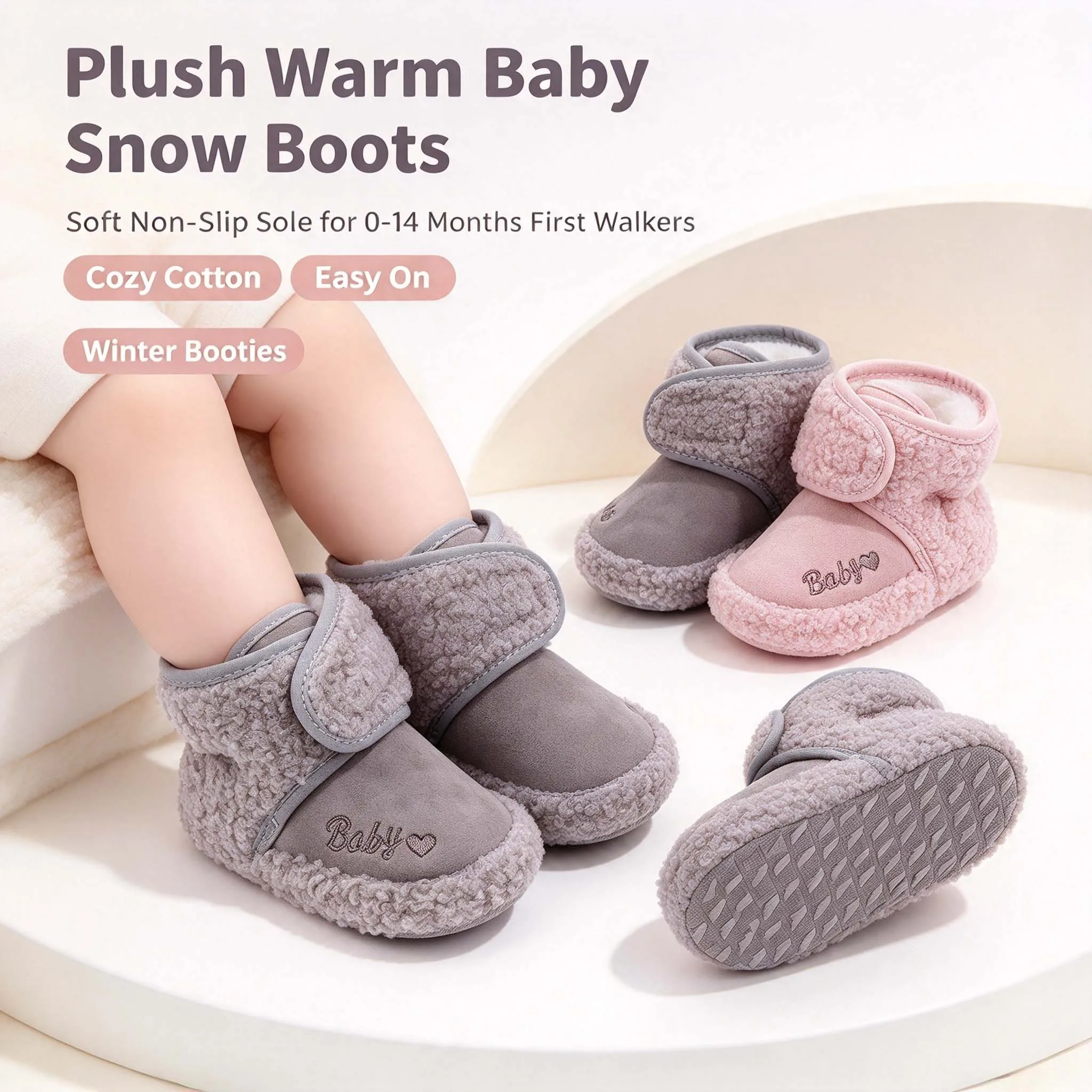 Baby Toddler Boy Girl Winter Snow Boots 0-14 Months Plush Warm Non-slip Soft Sole First Walkers Cotton Shoes Infant Booties