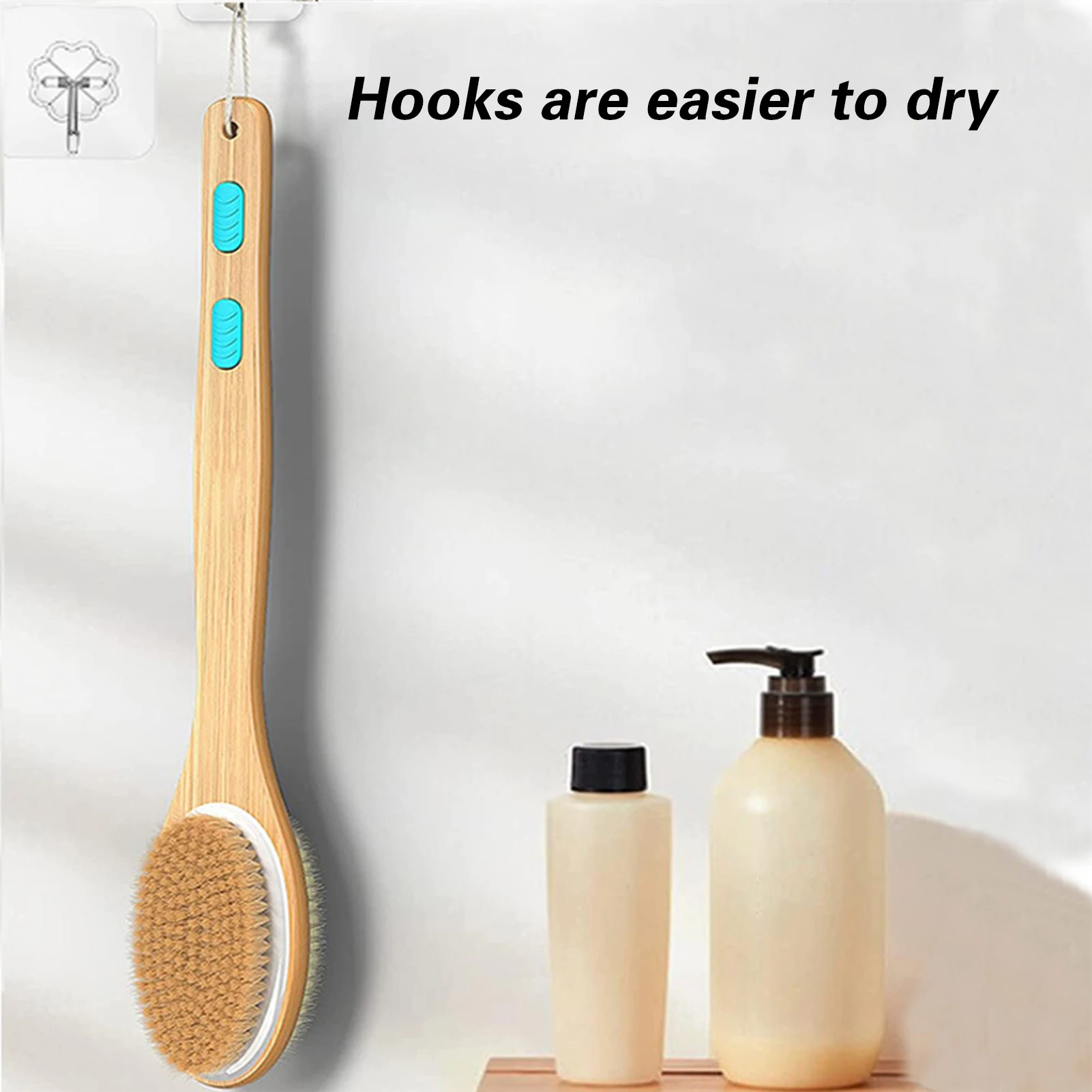 Portable Bath Brush Soft Hard Bristles Double Sided with Wooden Handle Body Exfoliating Scrubber Long Handle Skin Massager