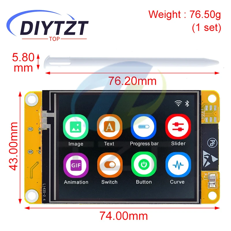 DIYTZT ESP32 LVGL WIFI&Bluetooth Development Board 2.4 inch LCD TFT Module 240*320 Smart Display Screen With Touch WROOM