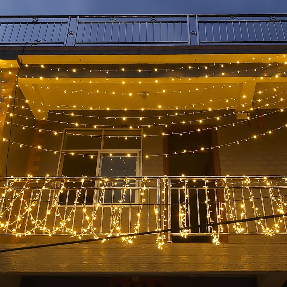 220V EU Plug Curtain Lights Warm White LED String Light Bedroom Window Christmas Decoration Fairy Lights Garland