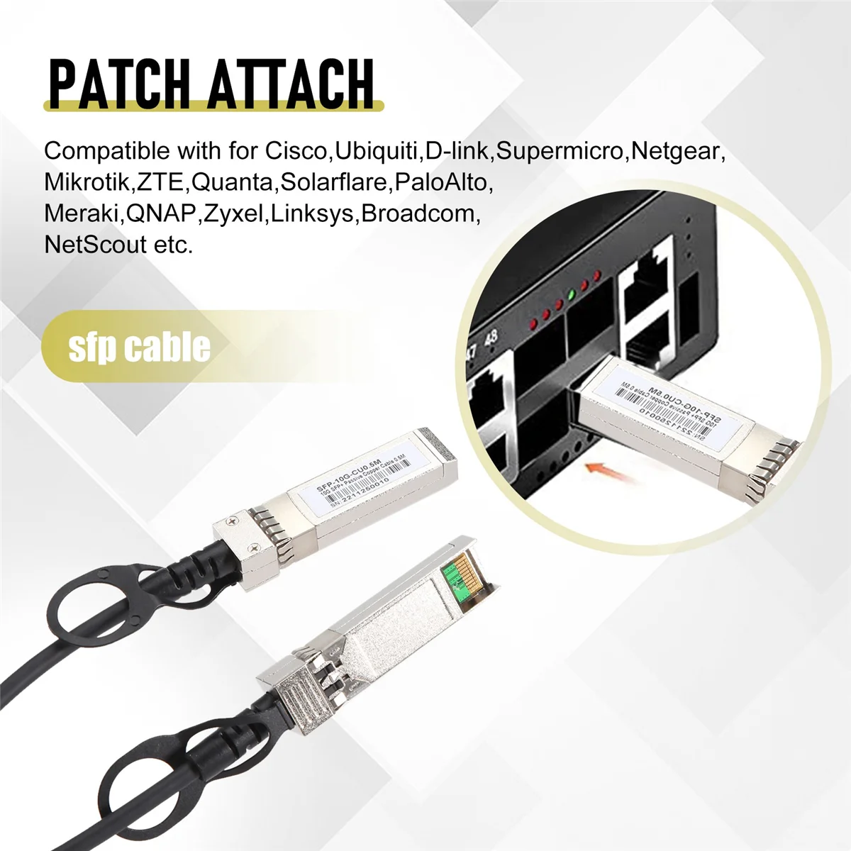 10G SFP+ Twinax Cable, Direct Attach Copper(DAC) 10GBASE SFP Passive Cable for SFP-H10GB-CU1M,Ubiquiti,D-Link(0.5M) E