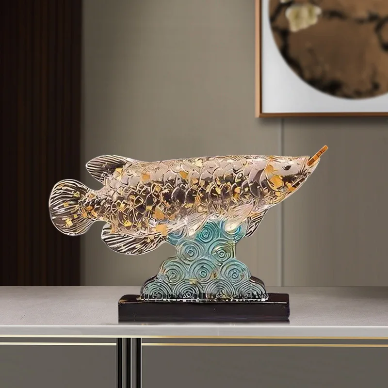 New Chinese Yuyue Longmen Gold Foil Crystal Arowana Ornament Crafts Living Room Business Office Housewarming Opening Ceremony