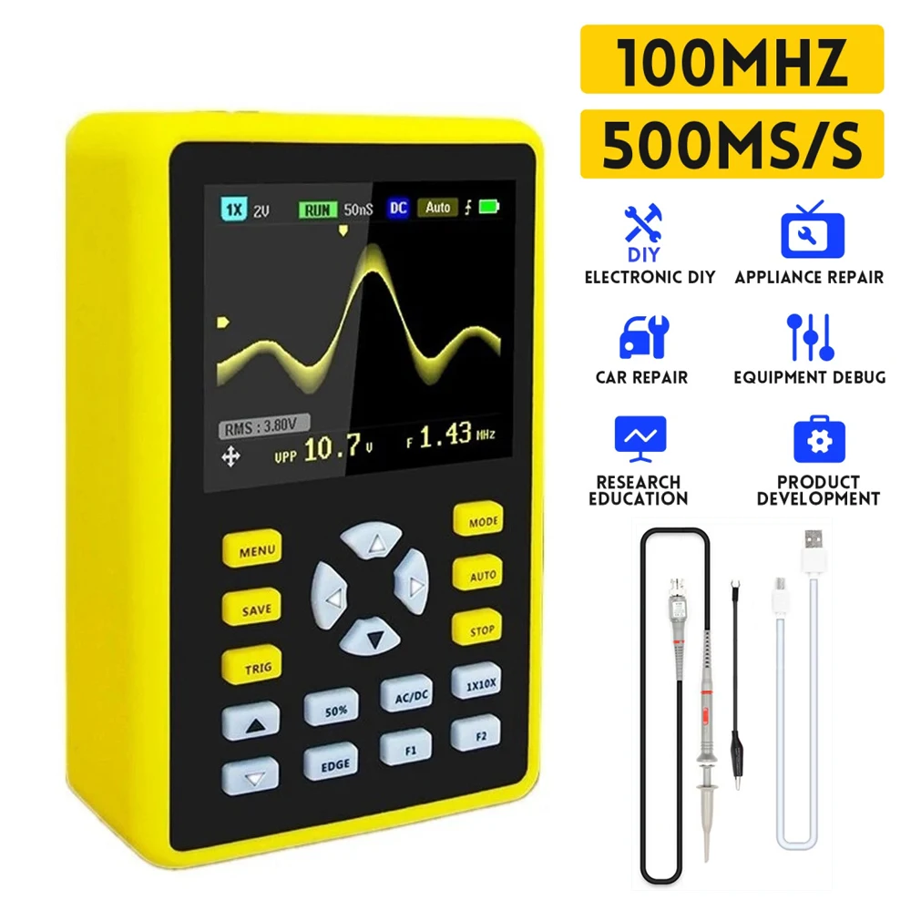 FNIRSI 5012H Portable Digital Oscilloscope Meter 500MS/s Sampling Rate 100MHz Analog Bandwidth Support Waveform Storage