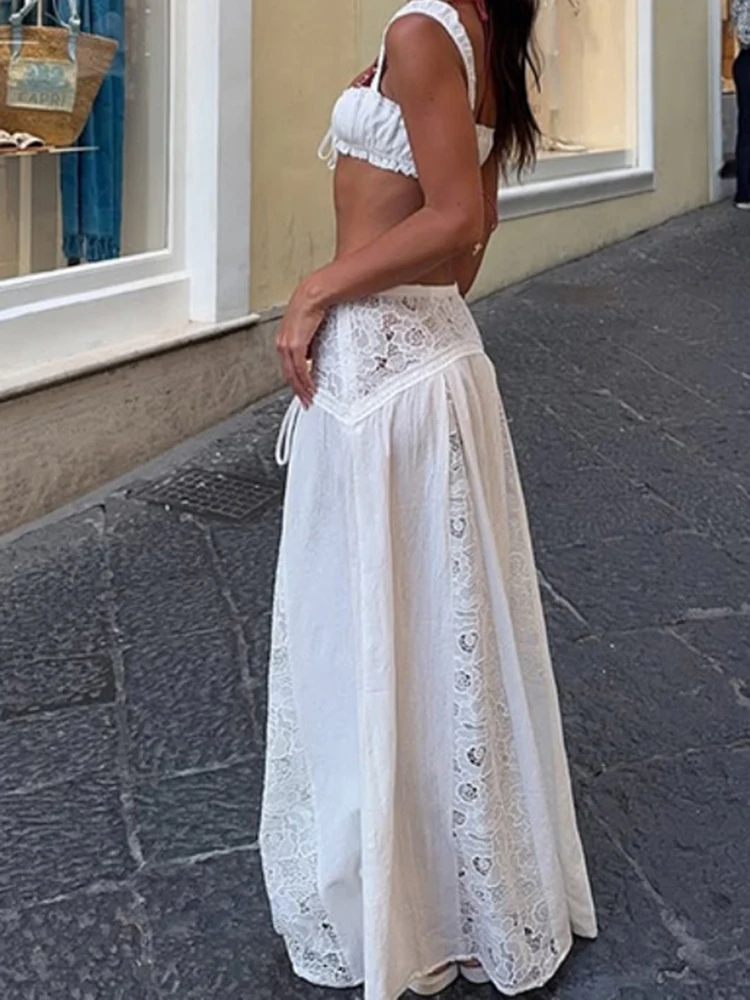 Top corto sexy scava fuori con scollo all'americana e mezze gonne Set bikini da spiaggia sottile nuovo estivo Set elegante da donna in tinta unita per le vacanze in due pezzi