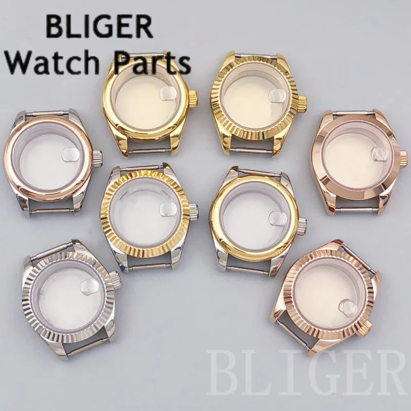 

BLIGER 28mm NH05 Rose Gold Sliver Tooth/Polished/Slope Bezel Watch Case For Women's NH05 NH06 Movement Watch Accessories Parts