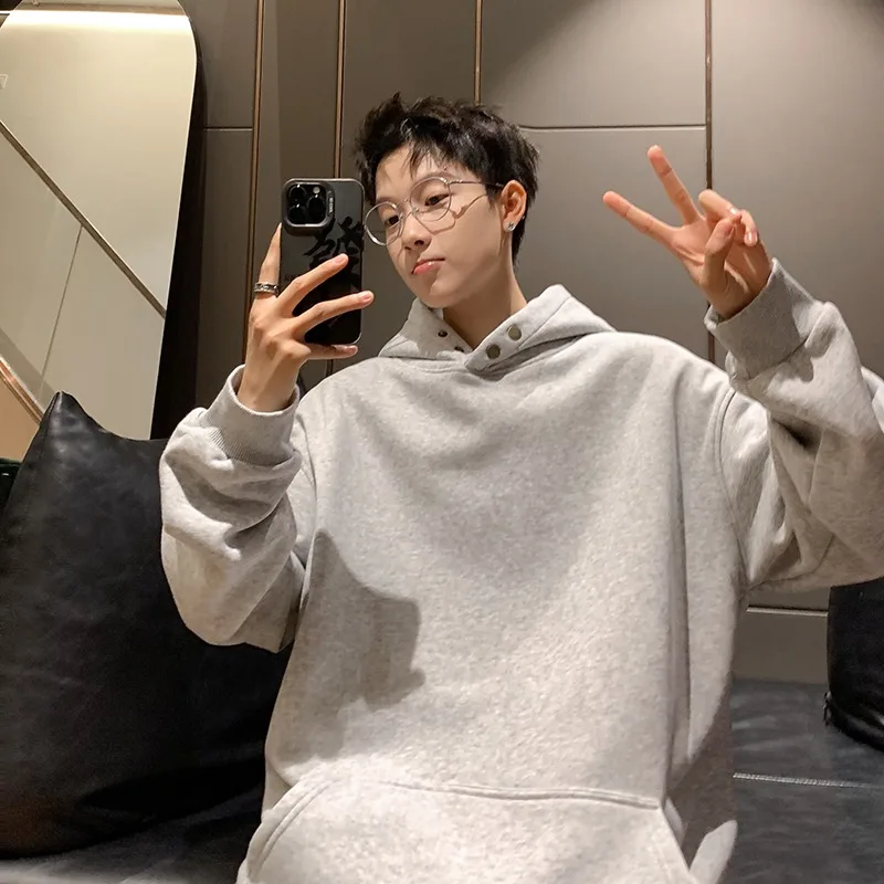 

Мужские худи с капюшоном в японском стиле, свободного кроя, быстросохнущие, флисовые, современные, весенние, с короткой молнией, с круглым вырезом, двусторонние, бестселлер BF