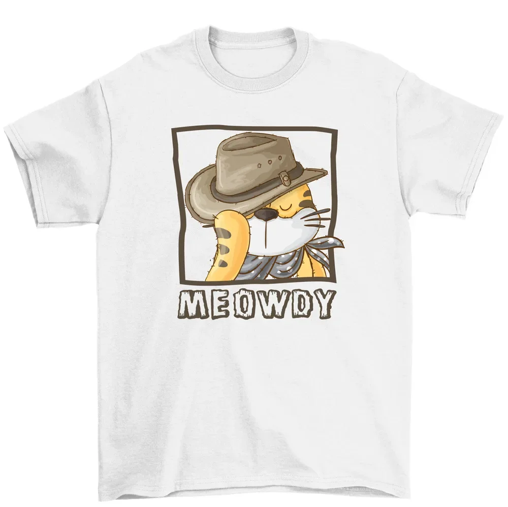 Meowdy Cowboy Cat T-Shirt Funny Western Cat Lover Tee Men Women High Quality 100%Cotton Short Sleeve