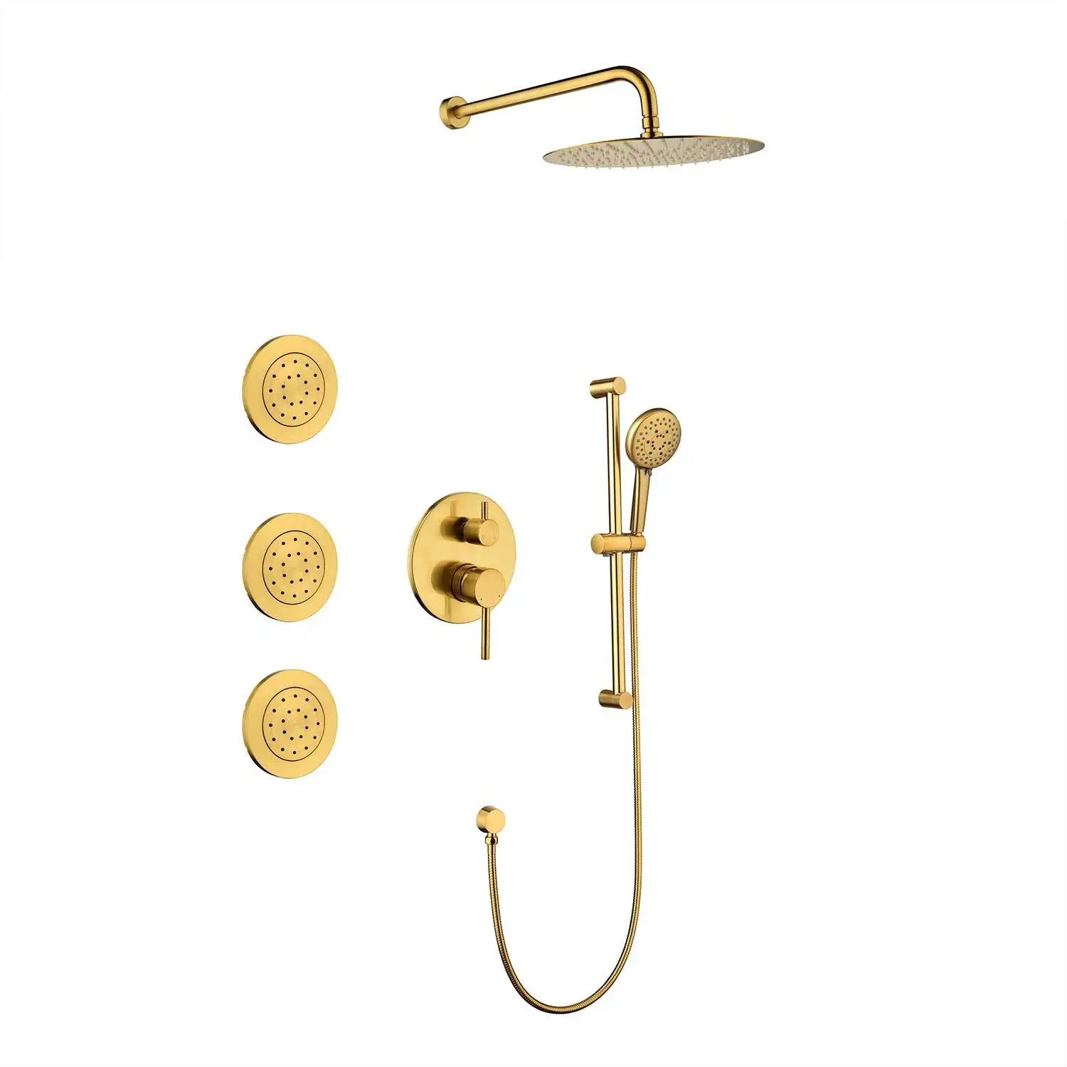 

Shower System with Shower Head, Hand Shower, Slide Bar, Bodysprays, Shower Arm, Hose, Valve Trim, and Lever Handles