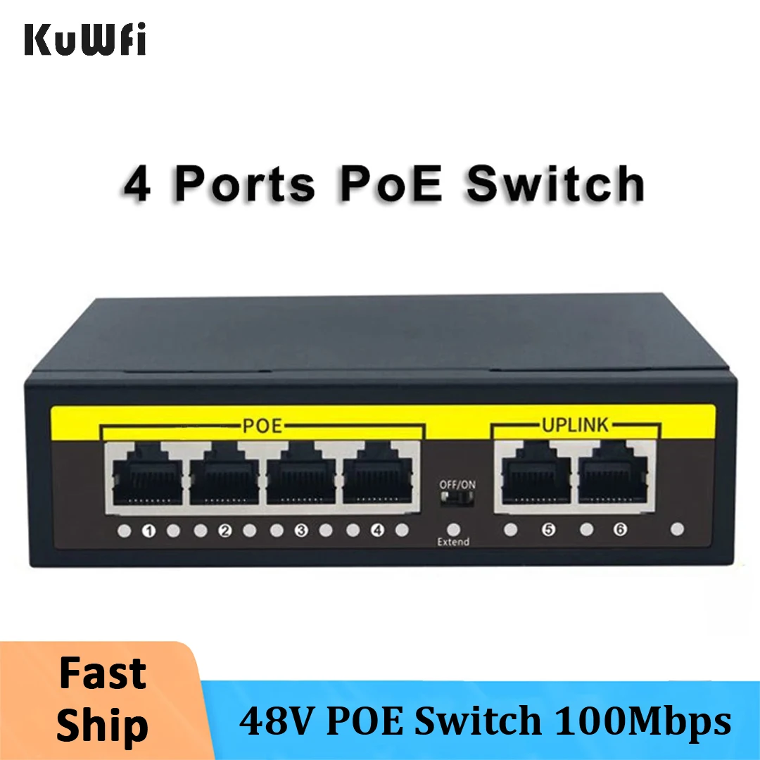 

KuWFi 48V POE Switch 100Mbps Switch Ethernet With 4Port POE For IP Camera/Wireless AP/Wifi Router 10/100/100M Smart Switch