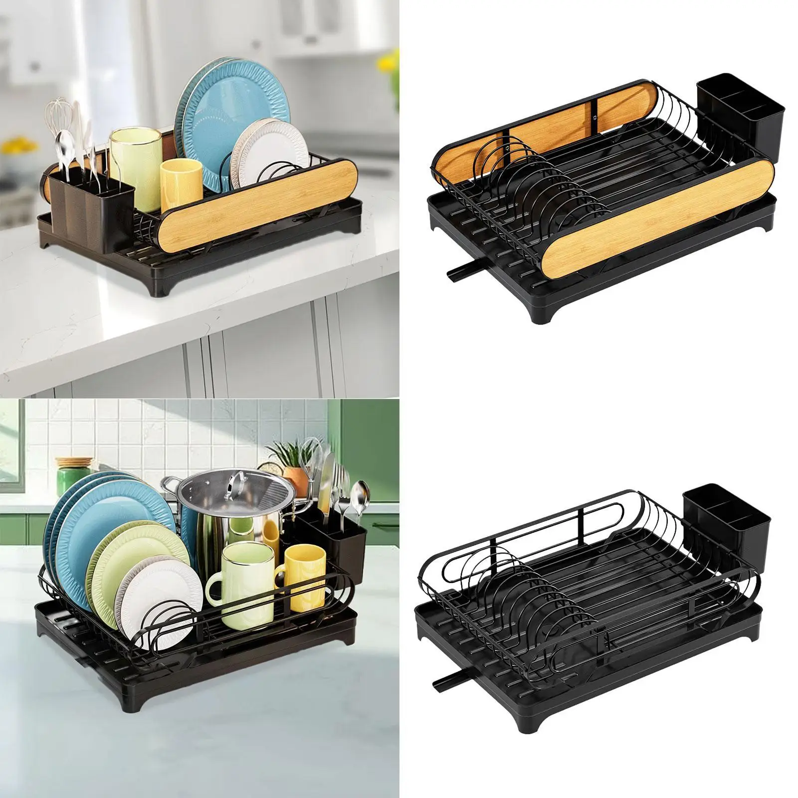 Kitchen Countertop Dish Organizer Rustproof with Drainboard with Cutlery Holder Portable Utensil Holder for Silverware Household