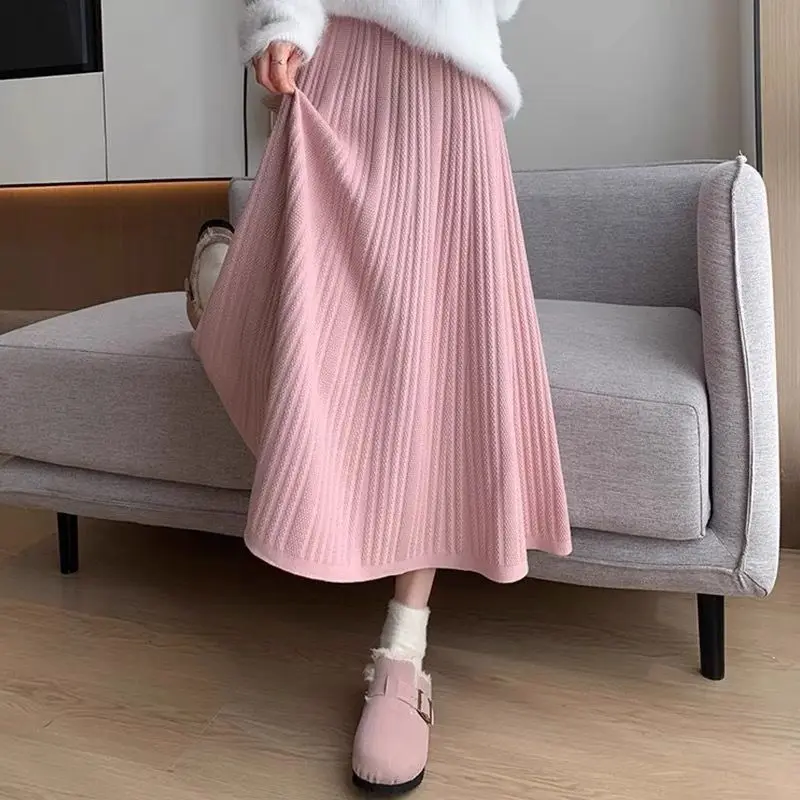 Pink Pleated French Fairy A Line High Waist Korean Women Office Ladies Korean Style Kawaii Elegant Female Casual Basics Skirt