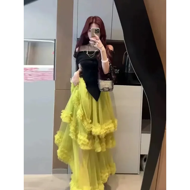 Jupe française en maille irrégulière pour femmes en été, jupe bouffante taille haute à la mode et élégante, douce et rajeunissante