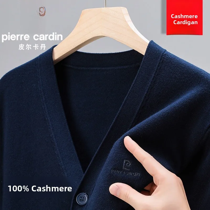 

Мужской вязаный шерстяной свитер Pierre Cardin с V-образным вырезом, утепленный, осенне-зимний кардиган, мягкий, повседневный, модный, в стиле кэжуал