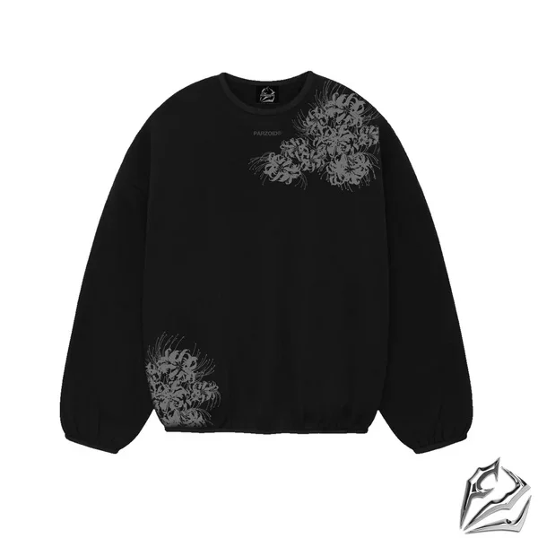 Dark 2000s Gothic Abstract Equinox Flower Print Crewneck Long SleeveSweatshirt Black Streetwear Fashion Casual Pullover Tops
