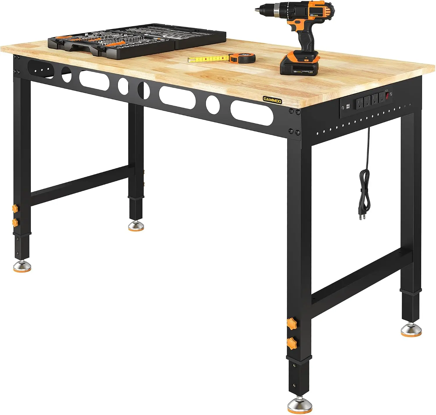 48 Inch Adjustable Workbench 2000 LBS Load Capacity Power Strip ETL 4 Outlets 2 USB Ports Level Height 28 39 Carbon Steel Frame